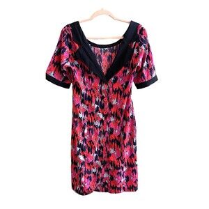 Vero Moda Rockabilly Colorful Horse V Neck Dress 38 M Short Sleeve Button Joslin